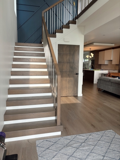 Luxury Vinyl Flooring Living Room and Stairway installation in Simcoe
